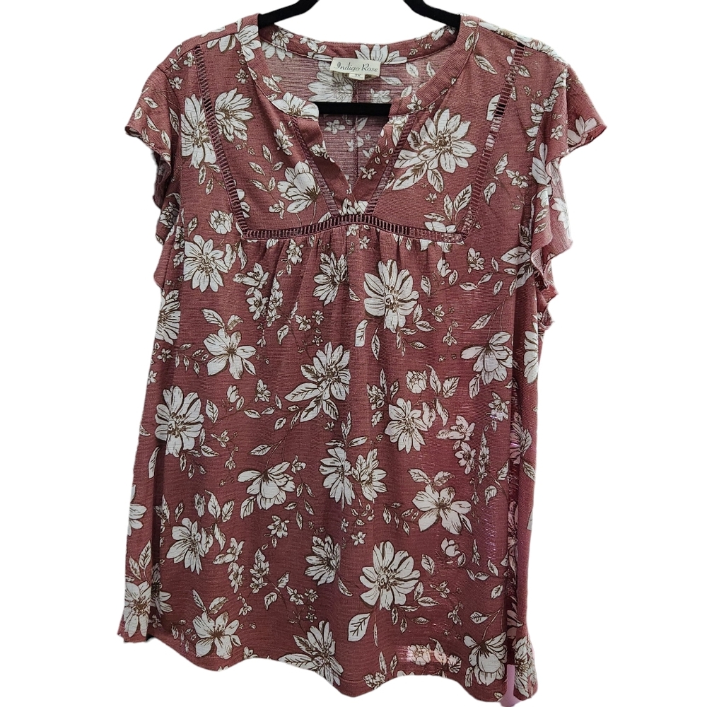 Indigo Rose Peasant Tunic Boho Floral Blouse Purple Plus Size 2X